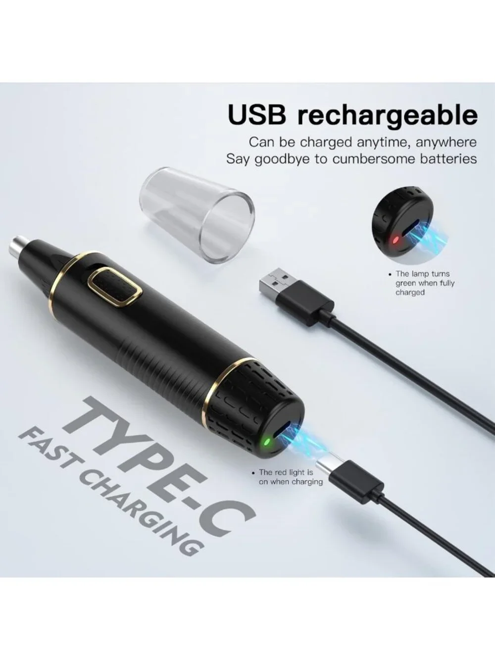 Rechargeable 2-in-1 Nose & Ear Hair Trimmer, Painless, Waterproof, Dual Edge
